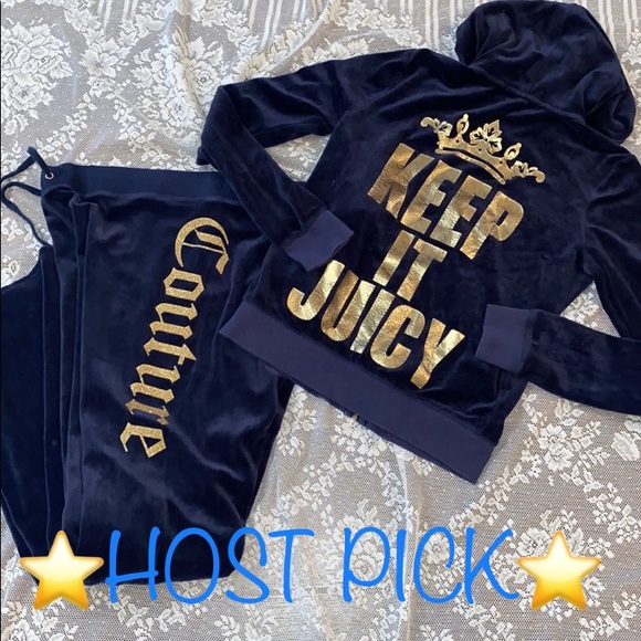 Juicy Couture Pants - Y2K Juicy Couture BLING Navy Blue Velour Tracksuit SET